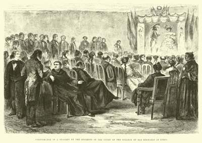 Performance of a Tragedy by the Students in the Court of the College of San Bernardo at Cuzco by Edouard Riou